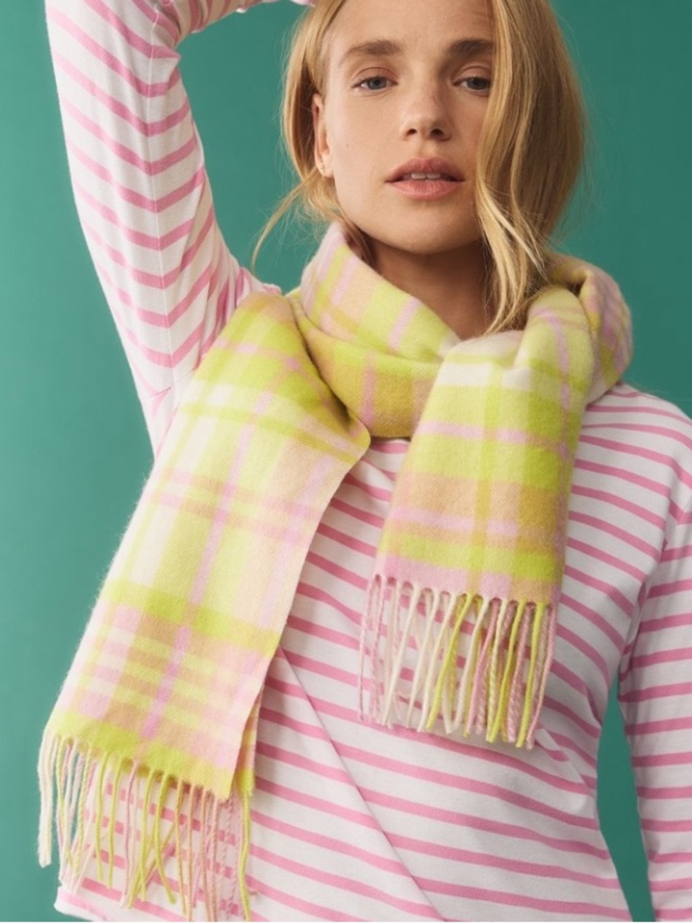 New! Anthropologie Maeve 100% Plaid Wool Cashmere Scarf 65”X13” NWT